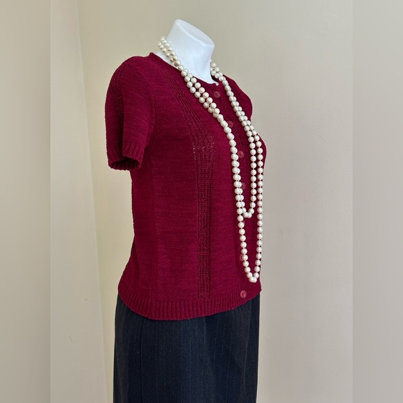 Dana Buchman Burgundy Knitted Short Sleeves Button Down Cardigan SZ SP - Picture 3 of 16